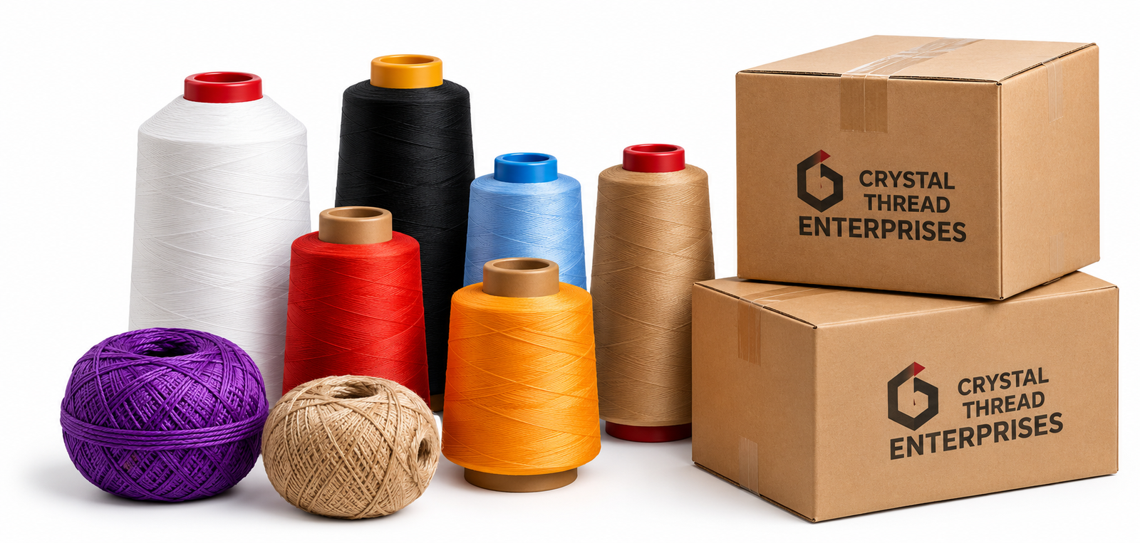 Vibrant Threads and Stacked Shipping Boxes